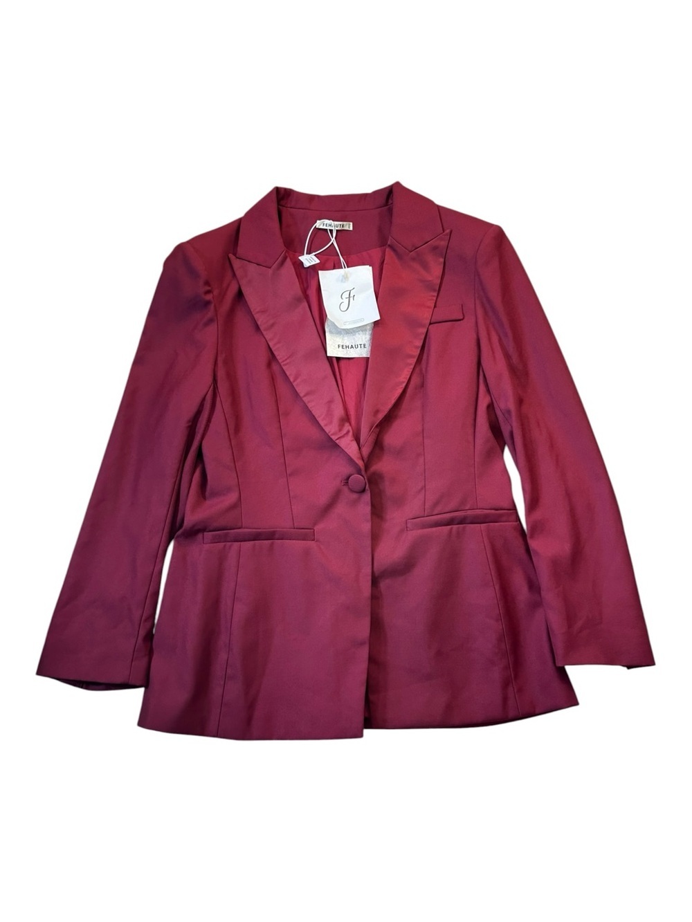 Fehaute Women Wine Red Lapel Collar Long Sleeve Dressy Blazer Size 12 NEW NWT